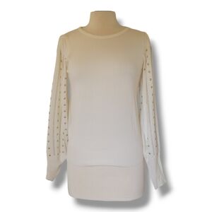 Carmen White Knit Long Statement Sleeve Sweater. Size M